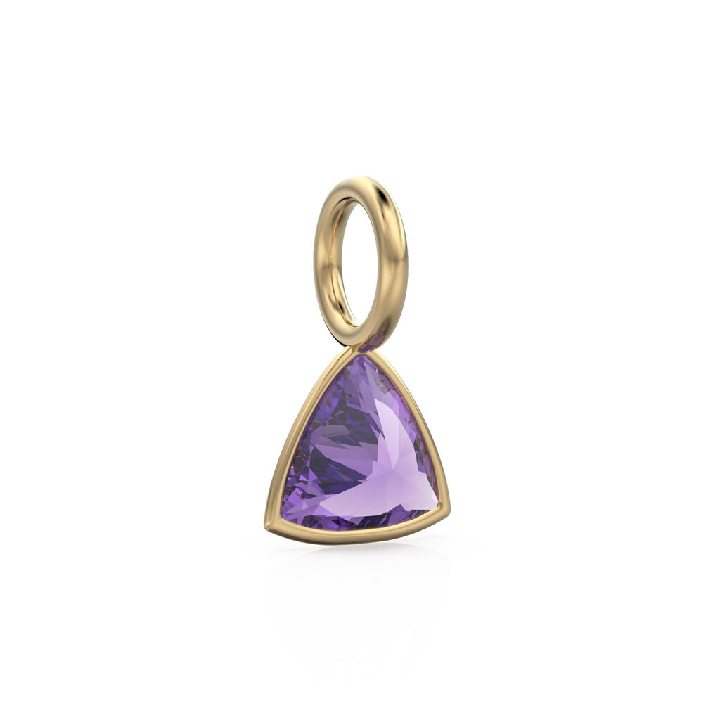 African Amethyst 5mm 14k Yellow Solid Gold Charm Pendant Bezel Jewelry Finding / September Birthstone / Trillion Cut Purple Gemstone