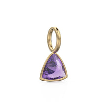 Load image into Gallery viewer, African Amethyst 5mm 14k Yellow Solid Gold Charm Pendant Bezel Jewelry Finding / September Birthstone / Trillion Cut Purple Gemstone
