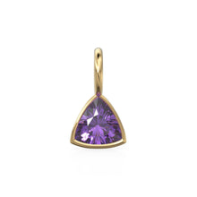 Load image into Gallery viewer, African Amethyst 5mm 14k Yellow Solid Gold Charm Pendant Bezel Jewelry Finding / September Birthstone / Trillion Cut Purple Gemstone