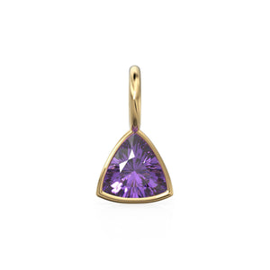 African Amethyst 5mm 14k Yellow Solid Gold Charm Pendant Bezel Jewelry Finding / September Birthstone / Trillion Cut Purple Gemstone