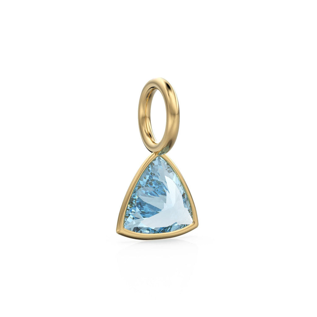 Aquamarine 5mm 14k Yellow Solid Gold Charm Pendant Bezel Jewelry Finding / March Birthstone / Trillion Cut Blue Gemstone
