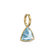 Load image into Gallery viewer, Aquamarine 5mm 14k Yellow Solid Gold Charm Pendant Bezel Jewelry Finding / March Birthstone / Trillion Cut Blue Gemstone