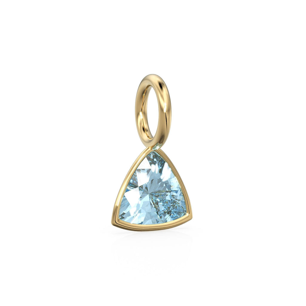 Aquamarine 5mm 14k Yellow Solid Gold Charm Pendant Bezel Jewelry Finding / March Birthstone / Trillion Cut Blue Gemstone