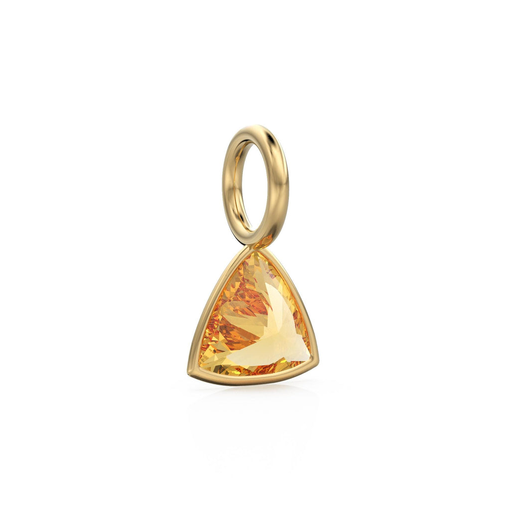 Citrine 5mm 14k Yellow Solid Gold Charm Pendant Bezel Jewelry Finding / November Birthstone / Trillion Cut Yellow Gemstone /