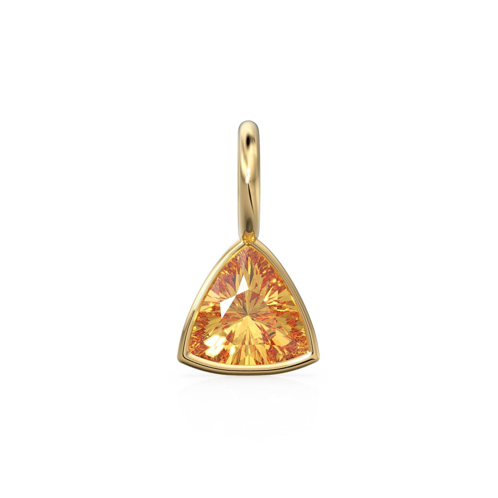 Citrine 5mm 14k Yellow Solid Gold Charm Pendant Bezel Jewelry Finding / November Birthstone / Trillion Cut Yellow Gemstone /