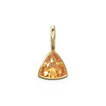 Load image into Gallery viewer, Citrine 5mm 14k Yellow Solid Gold Charm Pendant Bezel Jewelry Finding / November Birthstone / Trillion Cut Yellow Gemstone /