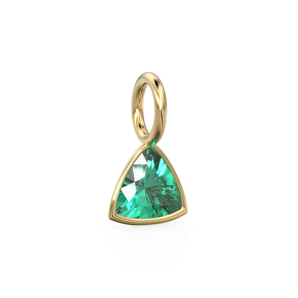 Zambian Emerald 5mm 14k Yellow Solid Gold Charm Pendant Bezel Jewelry Finding / May Birthstone / Trillion Cut Green Gemstone / St Patricks