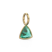 Load image into Gallery viewer, Zambian Emerald 5mm 14k Yellow Solid Gold Charm Pendant Bezel Jewelry Finding / May Birthstone / Trillion Cut Green Gemstone / St Patricks