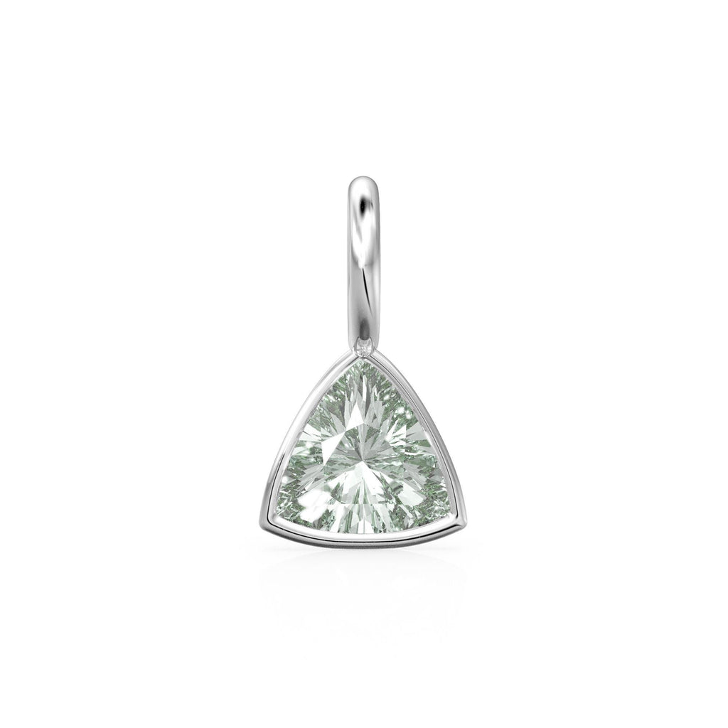 Prasiolite 5mm 14k Yellow Solid Gold Charm Pendant Bezel Jewelry Finding / February Birthstone / Trillion Cut Green Amethyst Gemstone