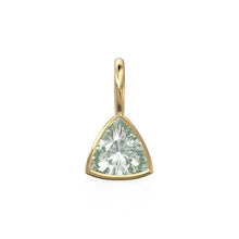 Load image into Gallery viewer, Prasiolite 5mm 14k Yellow Solid Gold Charm Pendant Bezel Jewelry Finding / February Birthstone / Trillion Cut Green Amethyst Gemstone