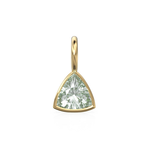 Prasiolite 5mm 14k Yellow Solid Gold Charm Pendant Bezel Jewelry Finding / February Birthstone / Trillion Cut Green Amethyst Gemstone