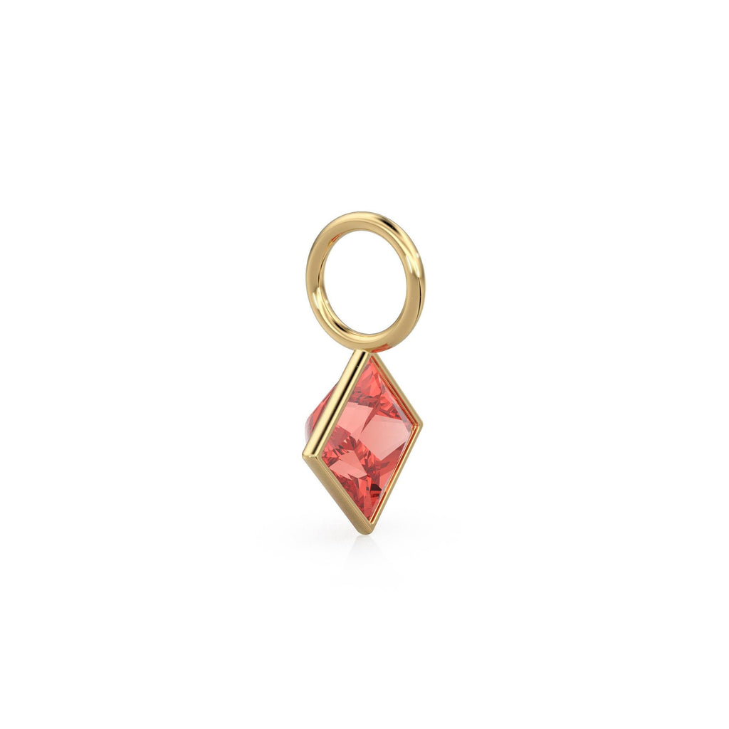 Pyrope Garnet 5mm 14k Yellow Solid Gold Charm Pendant Bezel Jewelry Finding / January Birthstone / Princess Cut Red Gemstone / St Patricks