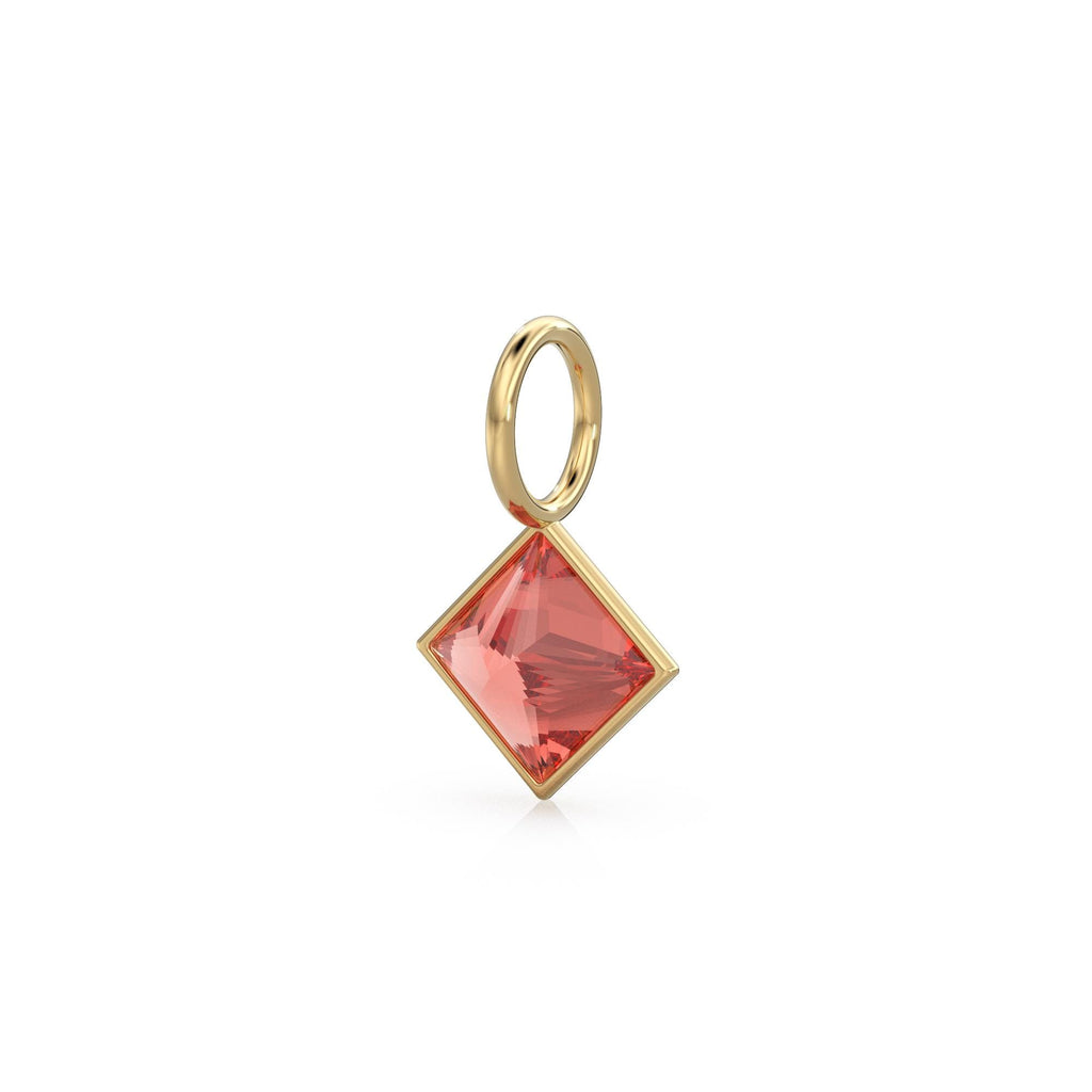Pyrope Garnet 5mm 14k Yellow Solid Gold Charm Pendant Bezel Jewelry Finding / January Birthstone / Princess Cut Red Gemstone / St Patricks