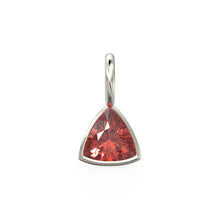 Load image into Gallery viewer, Pyrope Garnet 5mm 14k Yellow Solid Gold Charm Pendant Bezel Jewelry Finding / January Birthstone / Trillion Cut Red Gemstone / St Patricks