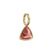 Load image into Gallery viewer, Pyrope Garnet 5mm 14k Yellow Solid Gold Charm Pendant Bezel Jewelry Finding / January Birthstone / Trillion Cut Red Gemstone / St Patricks