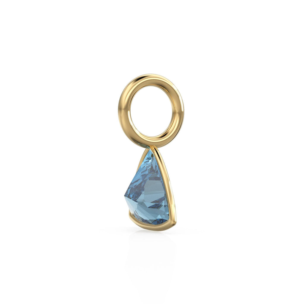 London Blue Topaz 5mm 14k Yellow Solid Gold Charm Pendant Bezel Jewelry Finding / November Birthstone / Trillion Cut Blue Gemstone