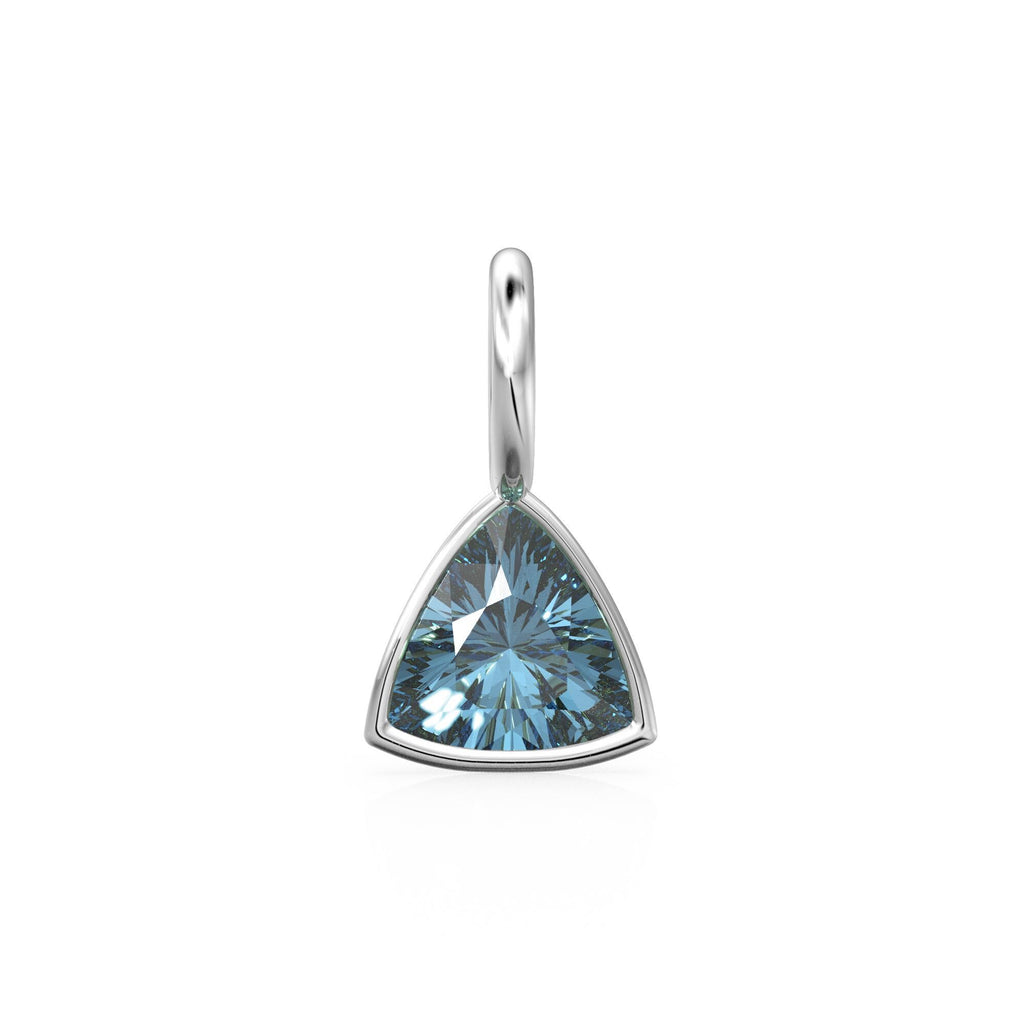 London Blue Topaz 5mm 14k Yellow Solid Gold Charm Pendant Bezel Jewelry Finding / November Birthstone / Trillion Cut Blue Gemstone