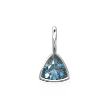 Load image into Gallery viewer, London Blue Topaz 5mm 14k Yellow Solid Gold Charm Pendant Bezel Jewelry Finding / November Birthstone / Trillion Cut Blue Gemstone