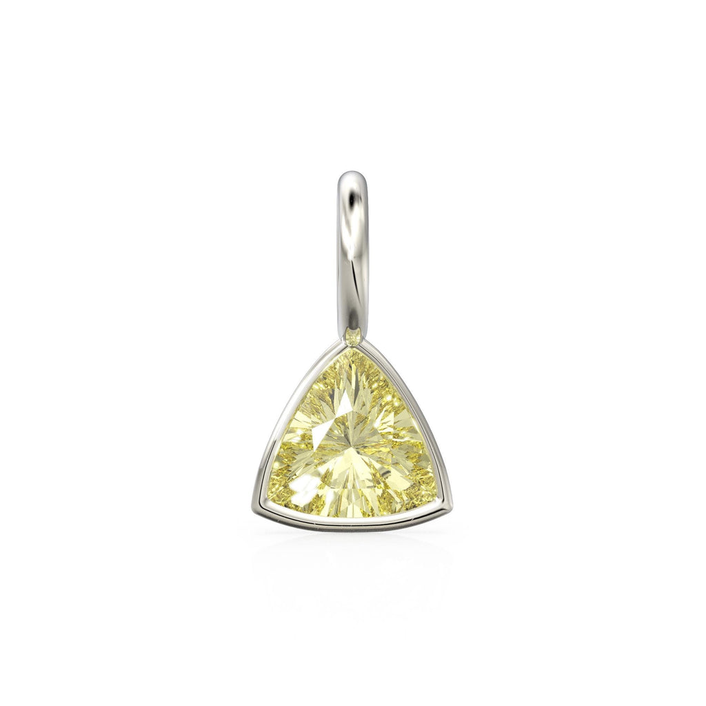 Lemon Quartz 5mm 14k Yellow Solid Gold Charm Pendant Bezel Jewelry Finding / June Birthstone / Trillion Cut Yellow Gemstone / St Patrick Day