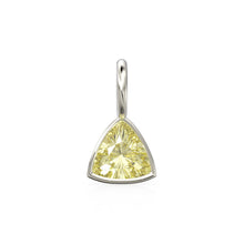 Load image into Gallery viewer, Lemon Quartz 5mm 14k Yellow Solid Gold Charm Pendant Bezel Jewelry Finding / June Birthstone / Trillion Cut Yellow Gemstone / St Patrick Day