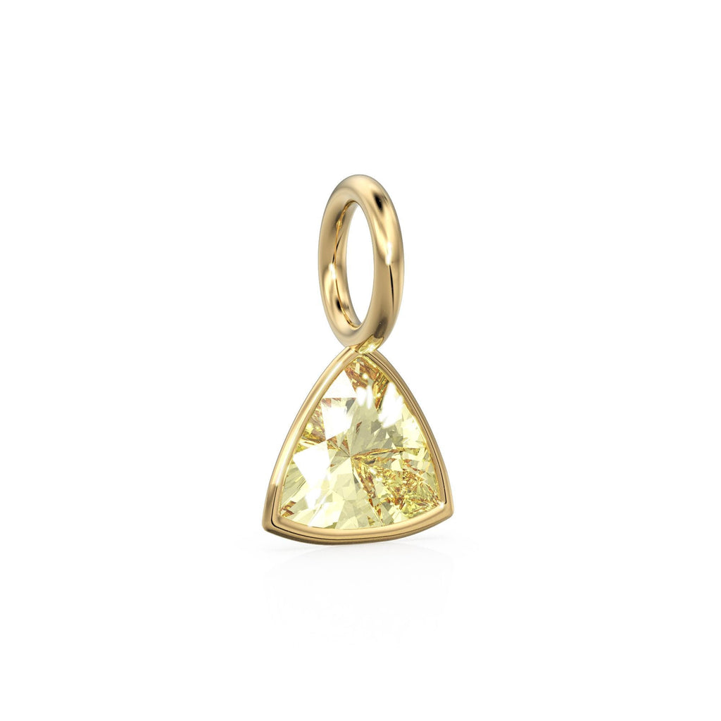 Lemon Quartz 5mm 14k Yellow Solid Gold Charm Pendant Bezel Jewelry Finding / June Birthstone / Trillion Cut Yellow Gemstone / St Patrick Day