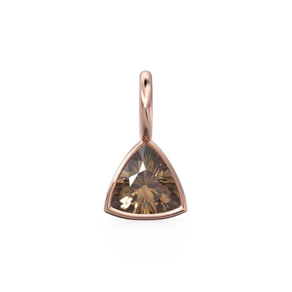 Smoky Quartz 5mm 14k Yellow Solid Gold Charm Pendant Bezel Jewelry Finding / June Birthstone / Trillion Cut Brown Gemstone / St Patrick Day