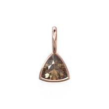 Load image into Gallery viewer, Smoky Quartz 5mm 14k Yellow Solid Gold Charm Pendant Bezel Jewelry Finding / June Birthstone / Trillion Cut Brown Gemstone / St Patrick Day