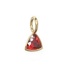 Load image into Gallery viewer, Ruby 5mm 14k Yellow Solid Gold Charm Pendant Bezel Jewelry Finding / July Birthstone / Trillion Cut Red Gemstone /