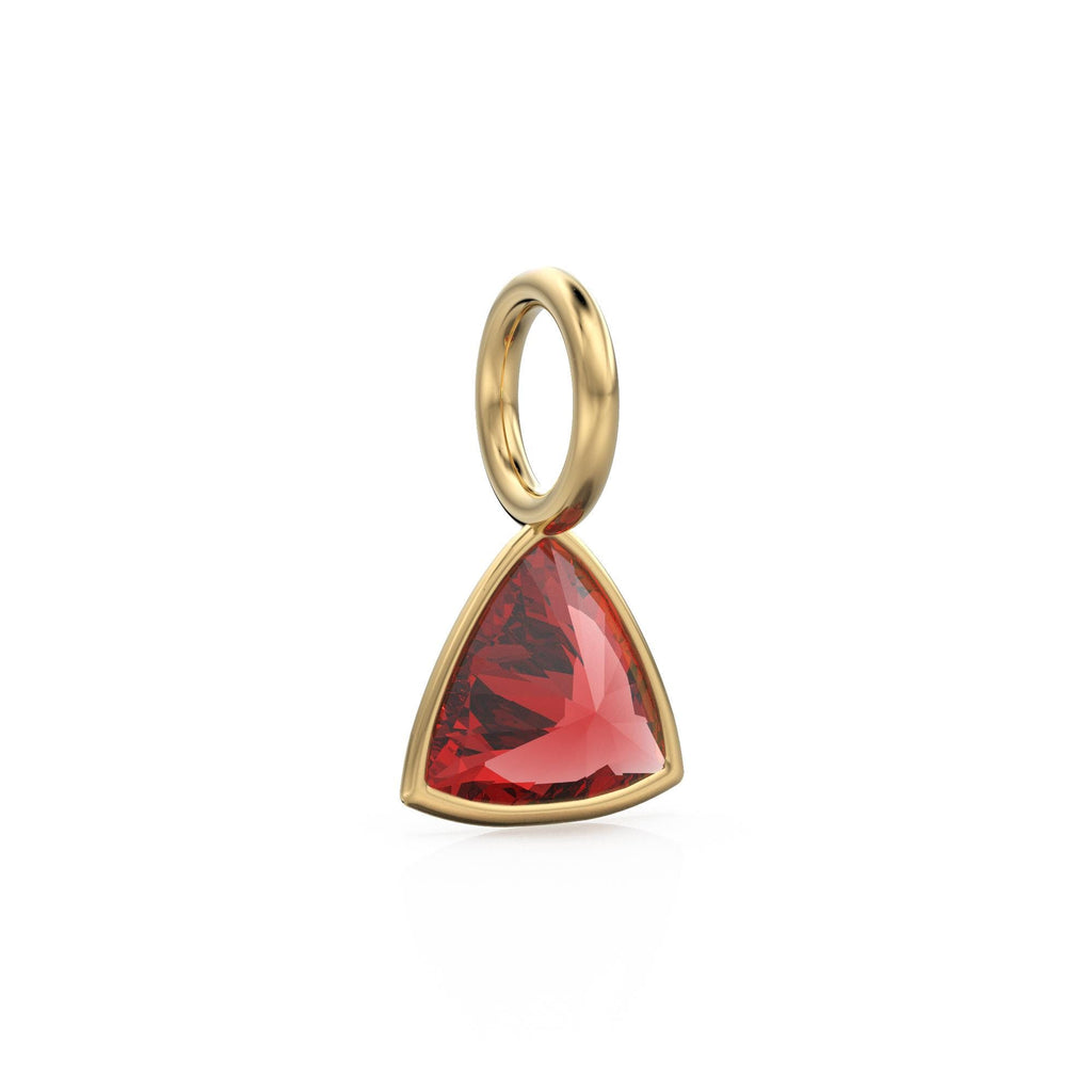 Ruby 5mm 14k Yellow Solid Gold Charm Pendant Bezel Jewelry Finding / July Birthstone / Trillion Cut Red Gemstone /