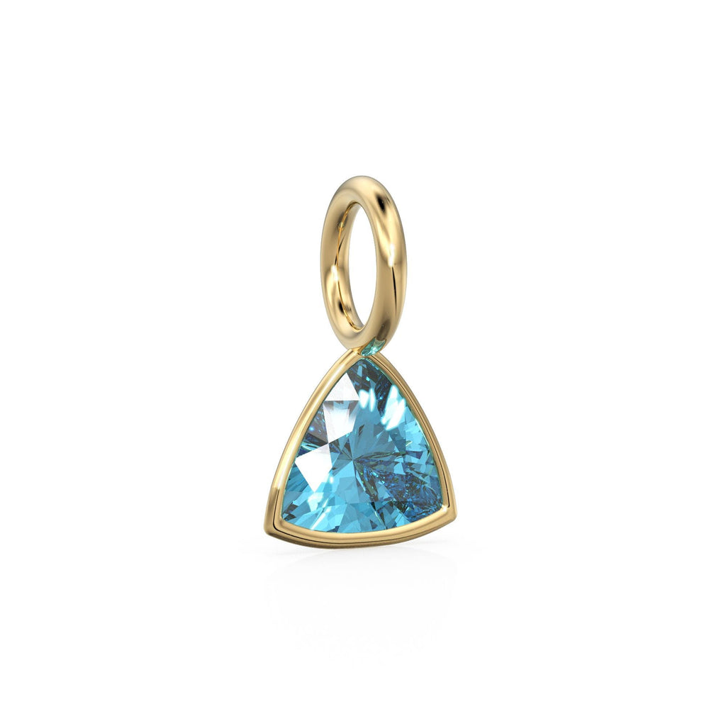 Swiss Blue Topaz 5mm 14k Yellow Solid Gold Charm Pendant Bezel Jewelry Finding / November Birthstone / Trillion Cut Blue Gemstone / Gift her