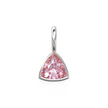 Load image into Gallery viewer, Tourmaline 5mm 14k Yellow Solid Gold Charm Pendant Bezel Jewelry Finding / October Birthstone / Trillion Cut Pink Gemstone /