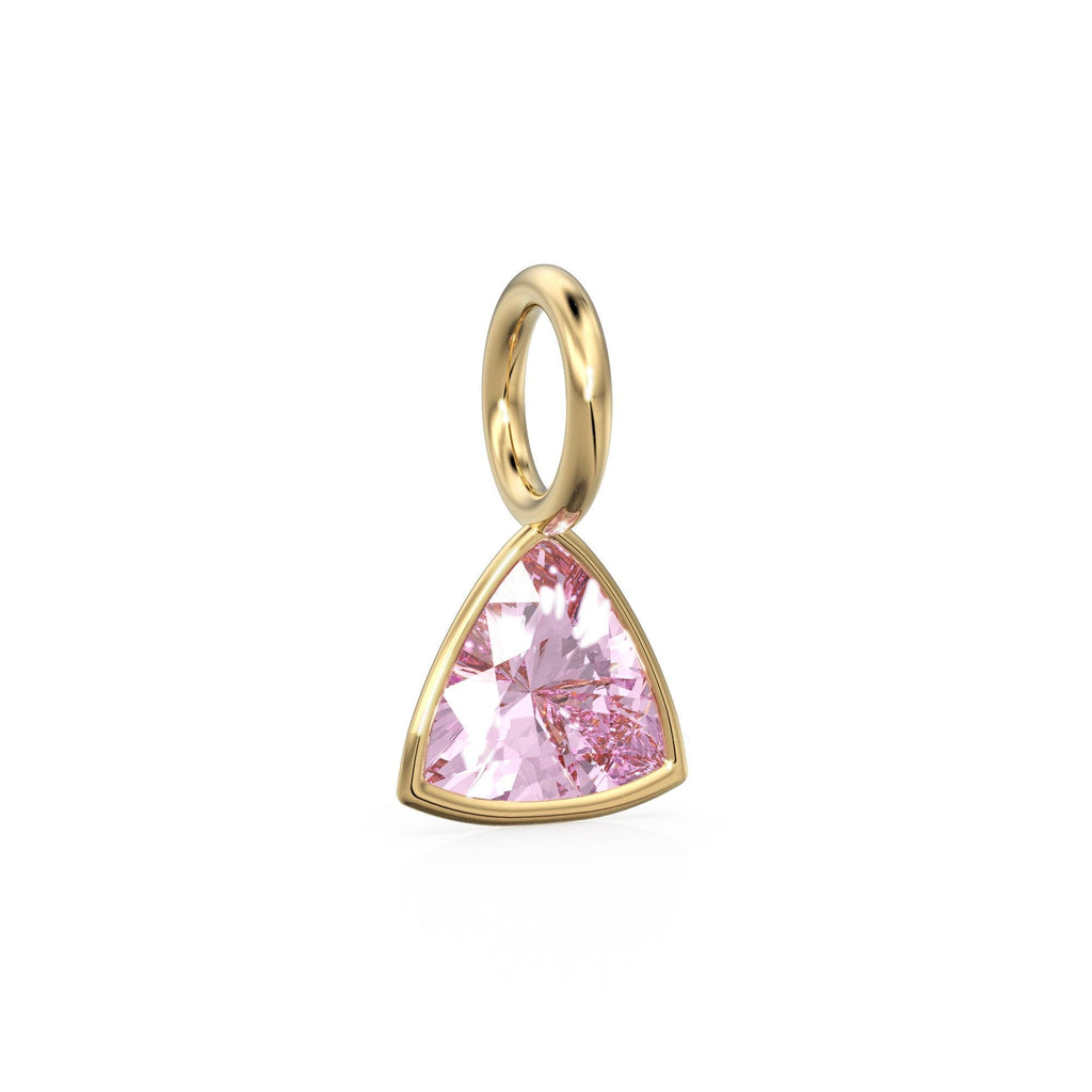 Tourmaline 5mm 14k Yellow Solid Gold Charm Pendant Bezel Jewelry Finding / October Birthstone / Trillion Cut Pink Gemstone /