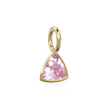 Load image into Gallery viewer, Tourmaline 5mm 14k Yellow Solid Gold Charm Pendant Bezel Jewelry Finding / October Birthstone / Trillion Cut Pink Gemstone /