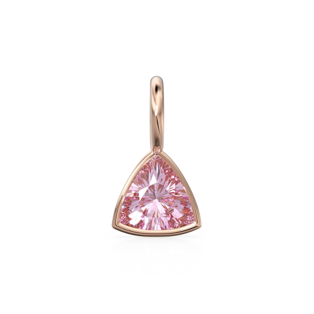 Tourmaline 5mm 14k Yellow Solid Gold Charm Pendant Bezel Jewelry Finding / October Birthstone / Trillion Cut Pink Gemstone /