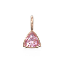 Load image into Gallery viewer, Tourmaline 5mm 14k Yellow Solid Gold Charm Pendant Bezel Jewelry Finding / October Birthstone / Trillion Cut Pink Gemstone /