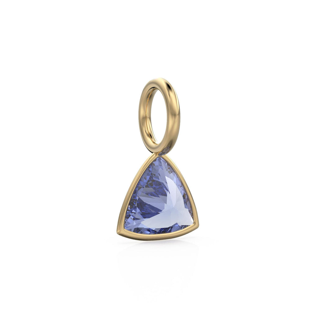 Tanzanite 5mm 14k Yellow Solid Gold Charm Pendant Bezel Jewelry Finding / December Birthstone / Trillion Cut Blue Gemstone /