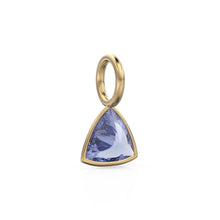 Load image into Gallery viewer, Tanzanite 5mm 14k Yellow Solid Gold Charm Pendant Bezel Jewelry Finding / December Birthstone / Trillion Cut Blue Gemstone /