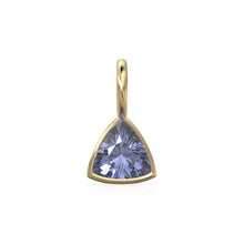 Load image into Gallery viewer, Tanzanite 5mm 14k Yellow Solid Gold Charm Pendant Bezel Jewelry Finding / December Birthstone / Trillion Cut Blue Gemstone /