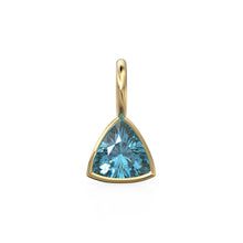 Load image into Gallery viewer, Swiss Blue Topaz 5mm 14k Yellow Solid Gold Charm Pendant Bezel Jewelry Finding / November Birthstone / Trillion Cut Blue Gemstone / Gift her