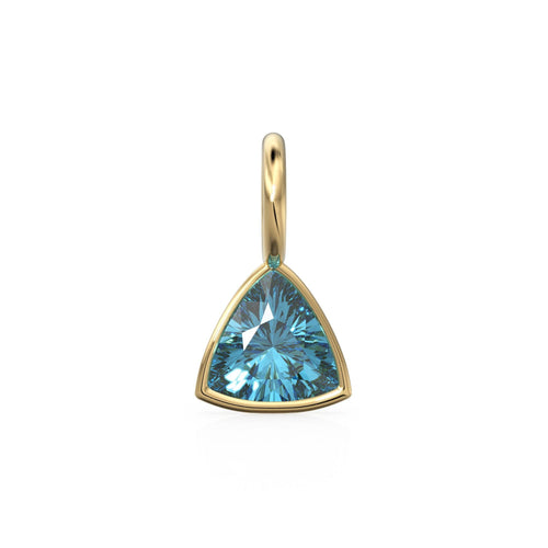 Swiss Blue Topaz 5mm 14k Yellow Solid Gold Charm Pendant Bezel Jewelry Finding / November Birthstone / Trillion Cut Blue Gemstone / Gift her