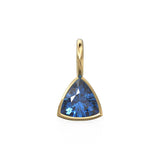 Blue Sapphire 5mm 14k Yellow Solid Gold Charm Pendant Bezel Jewelry Finding / September Birthstone / Trillion Cut Blue Gemstone / St Patrick