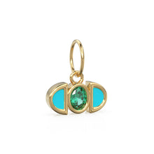 Load image into Gallery viewer, Zambian Emerald Blue Turquoise 14k Solid Gold Charm Pendant Bezel Jewelry Finding / May Birthstone / Green Gemstone / Art Deco Amulet
