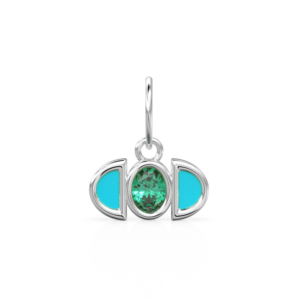 Zambian Emerald Blue Turquoise 14k Solid Gold Charm Pendant Bezel Jewelry Finding / May Birthstone / Green Gemstone / Art Deco Amulet