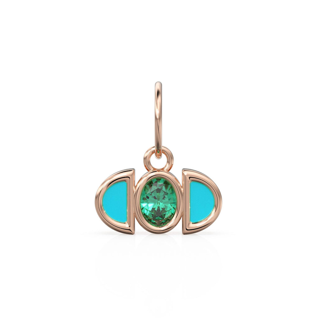 Zambian Emerald Blue Turquoise 14k Solid Gold Charm Pendant Bezel Jewelry Finding / May Birthstone / Green Gemstone / Art Deco Amulet
