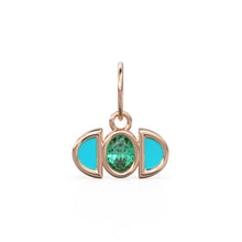 Load image into Gallery viewer, Zambian Emerald Blue Turquoise 14k Solid Gold Charm Pendant Bezel Jewelry Finding / May Birthstone / Green Gemstone / Art Deco Amulet