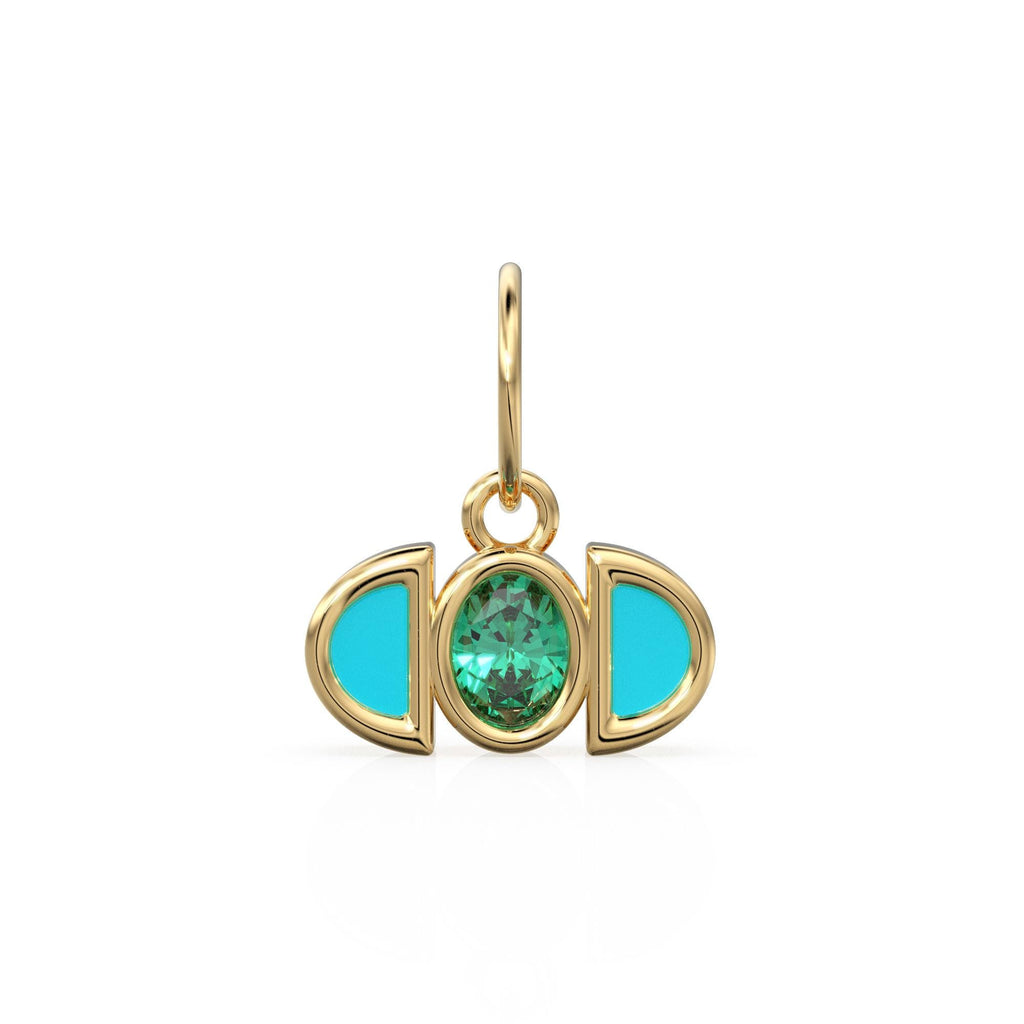 Zambian Emerald Blue Turquoise 14k Solid Gold Charm Pendant Bezel Jewelry Finding / May Birthstone / Green Gemstone / Art Deco Amulet