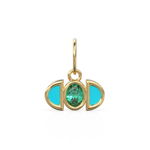 Zambian Emerald Blue Turquoise 14k Solid Gold Charm Pendant Bezel Jewelry Finding / May Birthstone / Green Gemstone / Art Deco Amulet