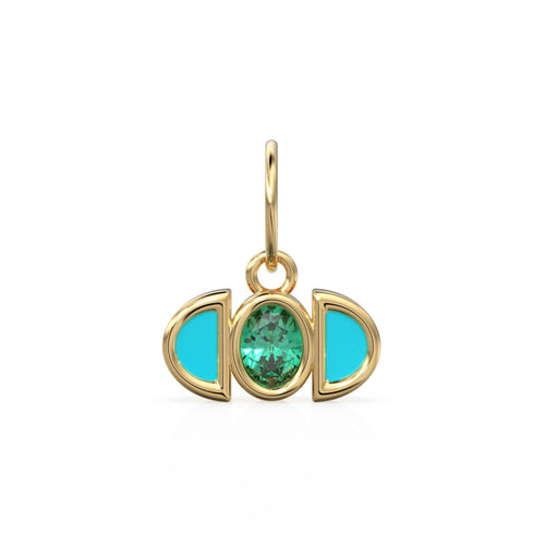 Zambian Emerald Blue Turquoise 14k Solid Gold Charm Pendant Bezel Jewelry Finding / May Birthstone / Green Gemstone / Art Deco Amulet