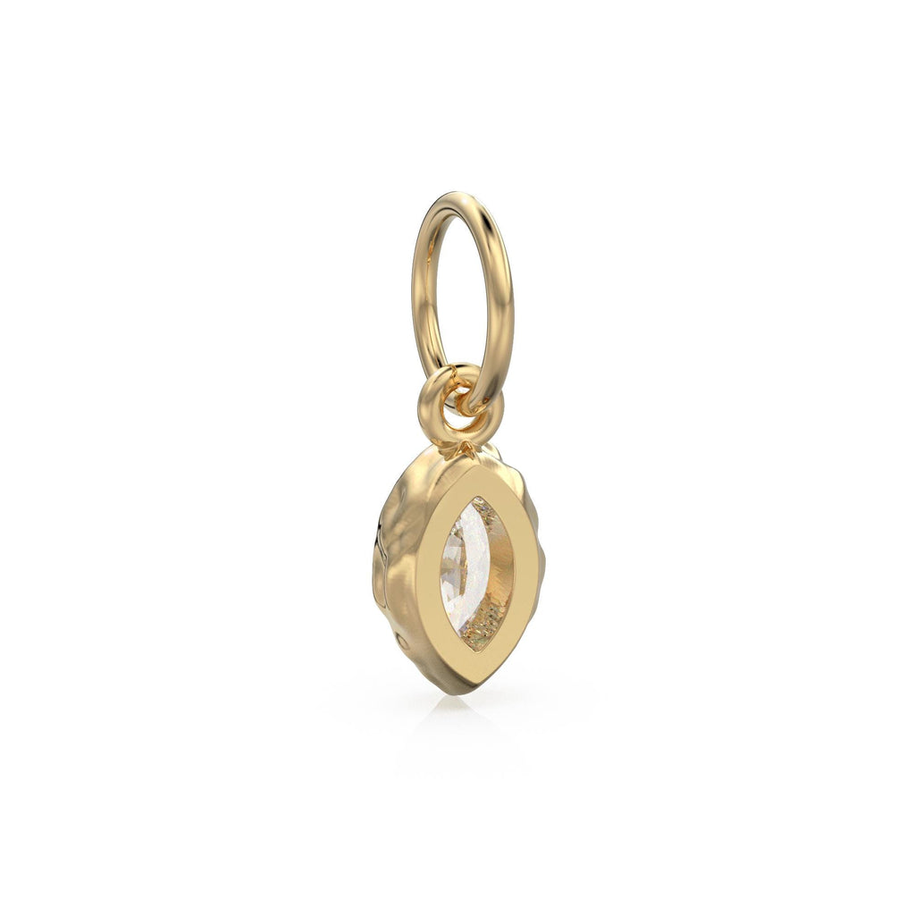 0.25ct Thick Bezel Diamond Marquise Cut Solid Gold Charm / White Gemstone Handmade Pendant / 14k April Birthstone Jewelry Making Finding