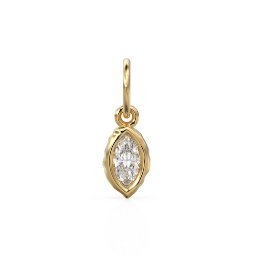 0.25ct Thick Bezel Diamond Marquise Cut Solid Gold Charm / White Gemstone Handmade Pendant / 14k April Birthstone Jewelry Making Finding